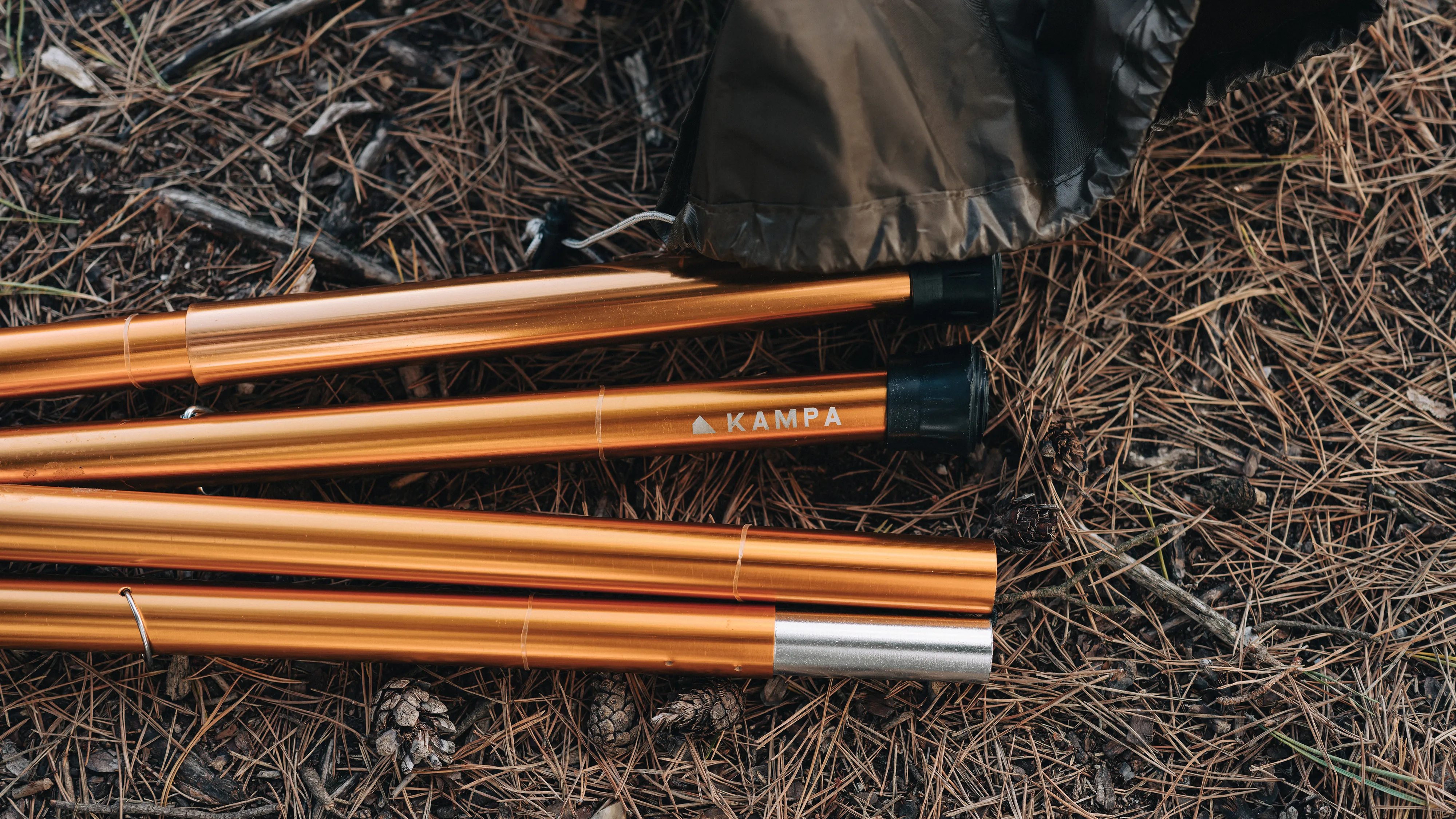 A close up shot of some Kampa tent poles
