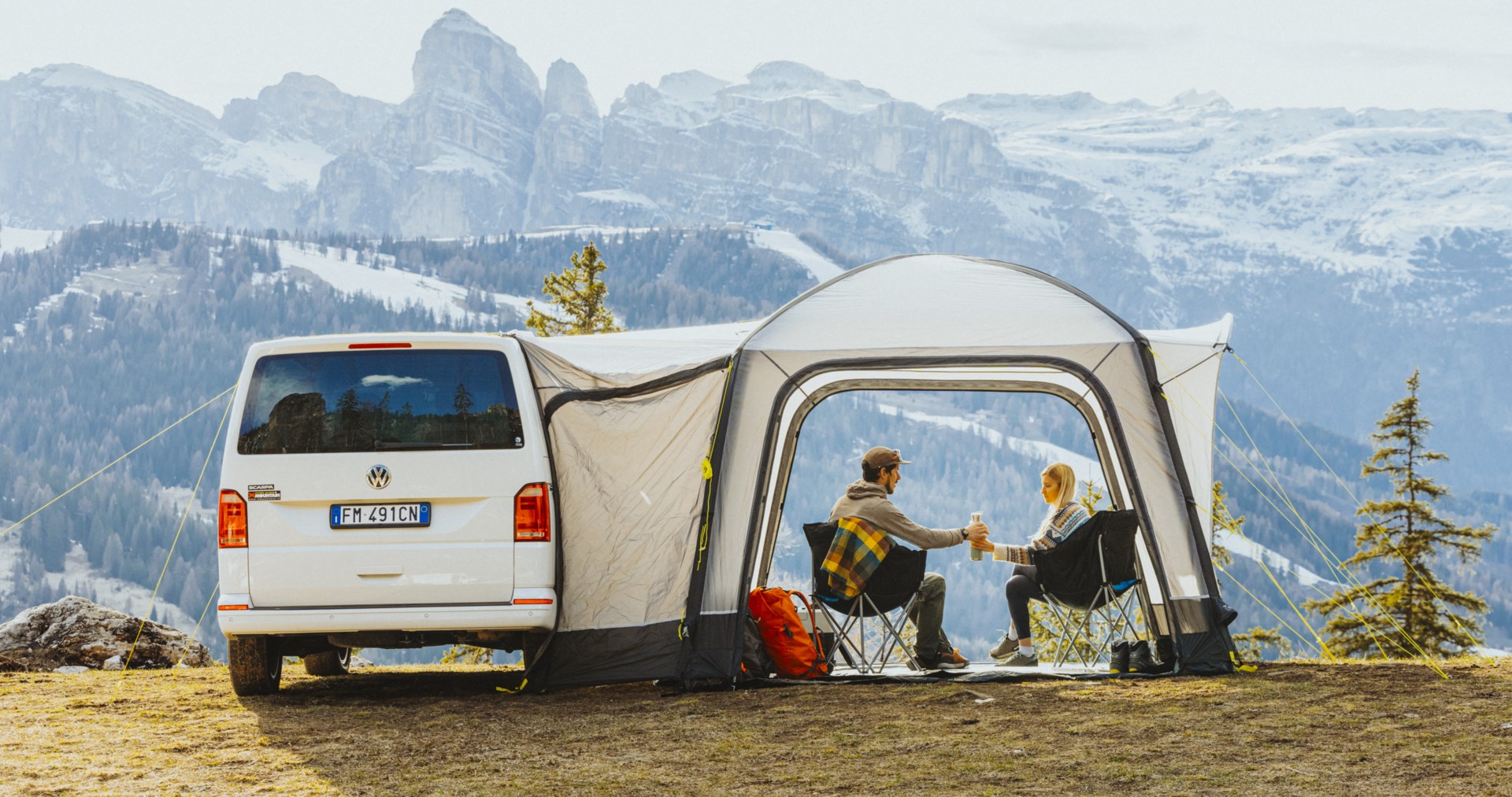 two people in awning
